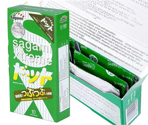Bao cao su Sagami Xtreme Green siêu mỏng có gai